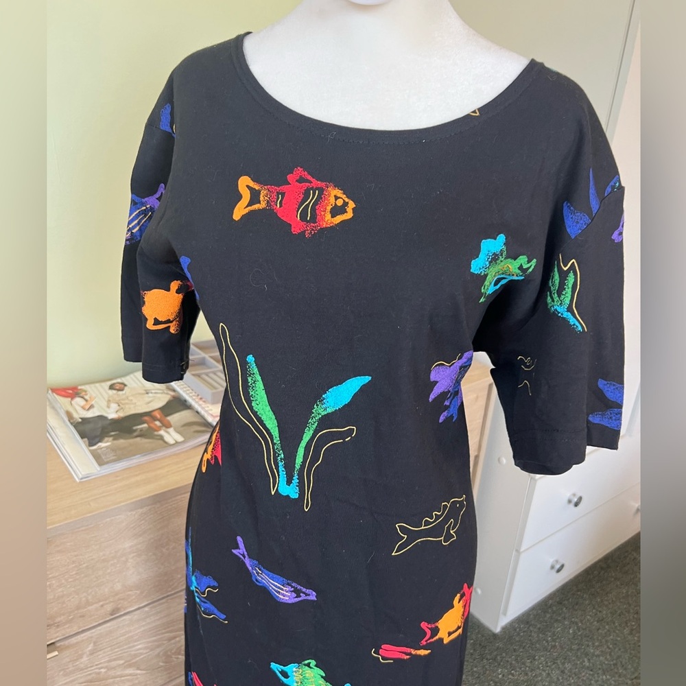 VINTAGE Copa Cabana 100% Cotton Colorful Fish Ocean Theme Relaxed Fit Dress Sz M - Picture 5 of 16